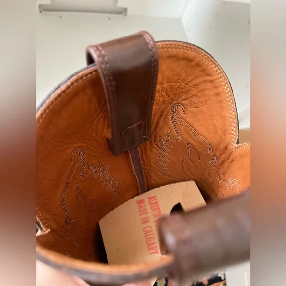 NWT Alberta Boots Brown Cowhide Leather Western Cowboy Boots Men Size 9 US - Picture 5 of 8